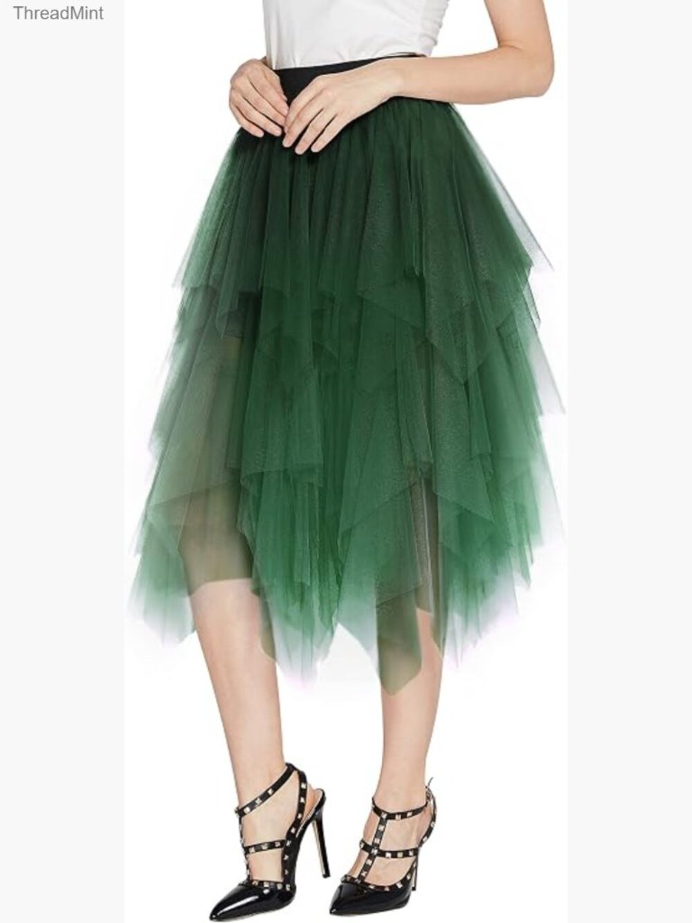 A-Line Mesh Tutu Skirt Fluffy Layered Tulle Midi Elastic Waist